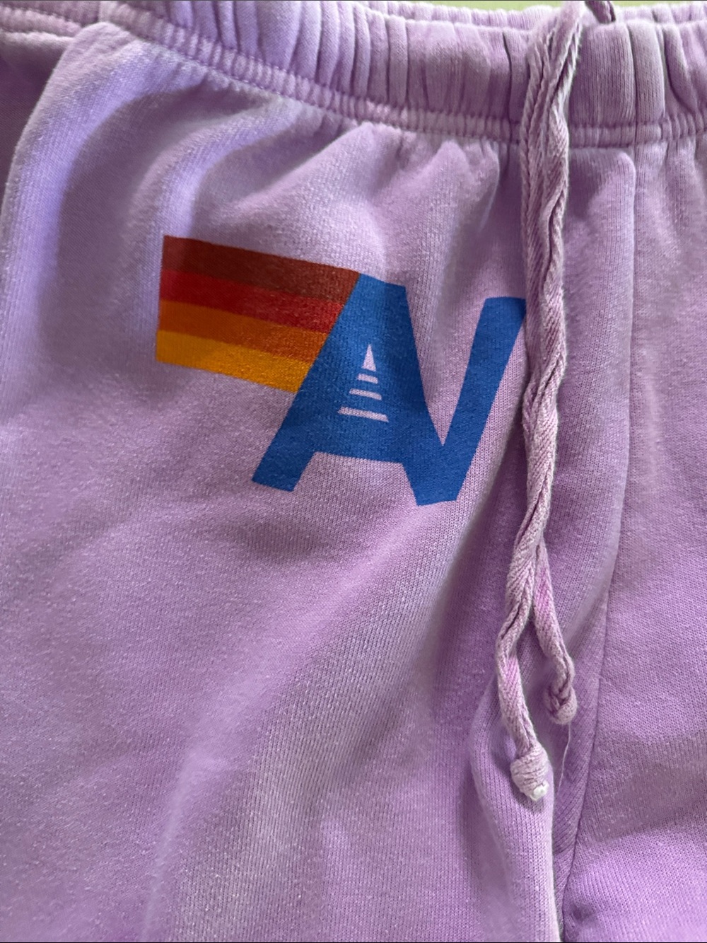 Aviator Nation Lavender Sweatpants with Rainbow Logo* stained - Picture 2 of 8
